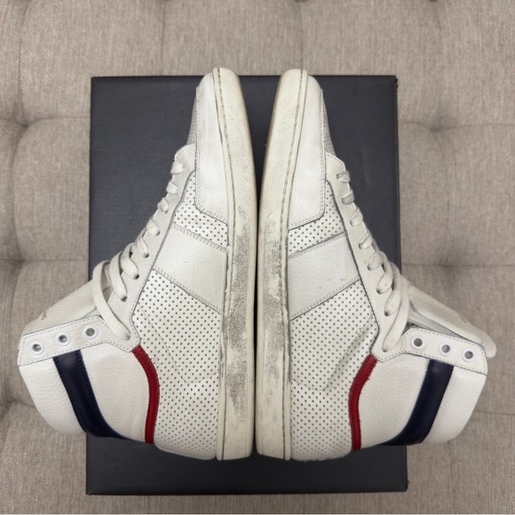 Saint Laurent Men’s SL10H Distressed High Tops with Blue & Red stripe sz 41 - Picture 7 of 14
